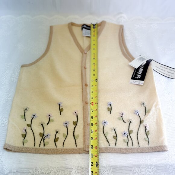 Women's Vintage Embroidered Whimsical Wool Spring Sweater Vest Sag Harbor - Picture 7 of 12